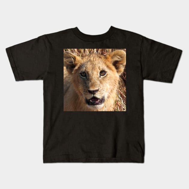 Lion Cub Portrait, Maasai Mara, Kenya Kids T-Shirt by Carole-Anne